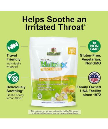 Nature's Answer Mullein X Respiratory Soothing Throat Lozenges 24 Count Alcohol Free Herbal Cough Support with Mullein Marshmallow English Ivy & Honey Non GMO Gluten Free - Buy Online on GoSupps.com