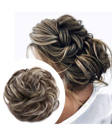 Silk-Co hair part with rubber band dutt with hair wavy soft dutt hair part with rubber band 35 g lured hair thickening hair extensions messy bun updos medium brown & bleaching blonde 35 g medium brown & bleaching blonde