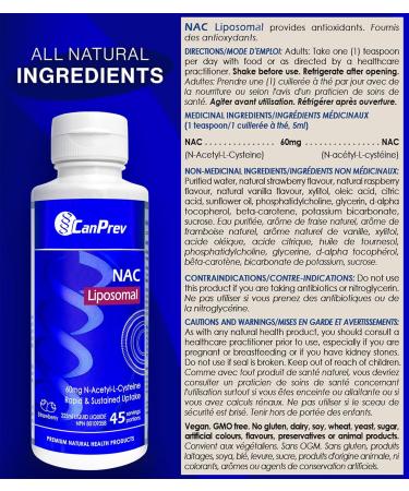 CanPrev - Liposomal NAC Supplement N-Acetyl Cysteine Strawberry Flavour 225ml Liquid - Clear Mucus from Lung Health Brain Health Liver Health Formula Antioxidant Support and Respiratory Health - Buy Online on GoSupps.com