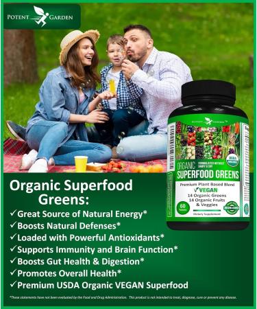 Potent Garden Organic Superfood Greens Fruit & Veggie Supplement - 2-Pack, 120 Ct - Boost Energy, Immunity & Gut Health with Vitamins, Antioxidants, Alfalfa, Beet Root & Tart Cherry - Buy Online on GoSupps.com