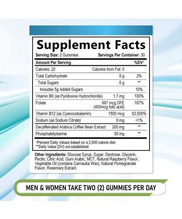 Memory Support Gummy Supplement with Phosphatidylserine and Vitamin B12 - Nootropic Brain Booster for Seniors and Adults - 60 Gummies - Buy Online on GoSupps.com