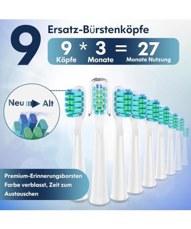 Dada-Tech Electric Toothbrush for Adults & Children - 90% Rounded Bristles 5 Modes 9 Heads Integrated Timer - Ultrasound Oral Care (White with Silver Button) - Buy Online on GoSupps.com