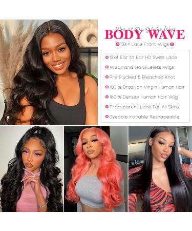 MEGALOOK 28 Inch Body Wave Human Hair Glueless Lace Front Wig - Pre Plucked 200% Density Natural Color with Baby Hair - Buy Online on GoSupps.com