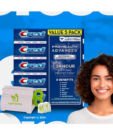 Crest Pro-Health Advanced White Toothpaste (5.8 oz 5 pk) - Teeth Whitening Kit with Gift Bundle: Smile Light Spring Guide Squeezer & No-Mess Caps | International Shipping Available - Buy Online on GoSupps.com