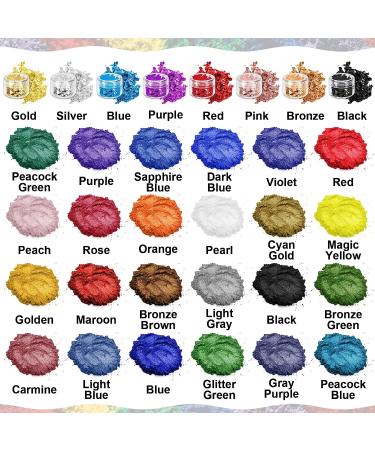 32 Colors x 5g Mica Powder for Epoxy Resin - Metallic Pigment for Soap, Candle, Art Crafts - Shimmer Glitter for DIY Projects - Resin, Nails, Slime Dye - Buy Online on GoSupps.com