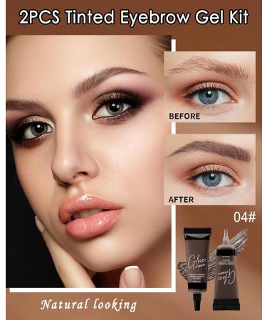 Waterproof Tinted Eyebrow Gel Kit-2PCS Dark Brown Thickening Brow gel para cejas Brow Fillers Fast Definitio Brow Glue Natural Long Lasting brow Makeup for Women with 2 Eyebrow Brushes-Set 04 #04 Dark Brown - Buy Online on GoSupps.com