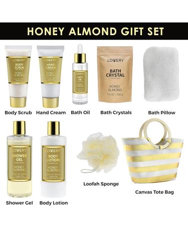 Fathers Day Home Spa Kit Gift Set - Honey Almond Bath Sets for Men & Women | Luxury Bath & Shower Package with Shower Gel, Body Lotion, Scrub, Hand Cream, Bath Pillow & More in Gift-Ready Tote Bag - Buy Online on GoSupps.com