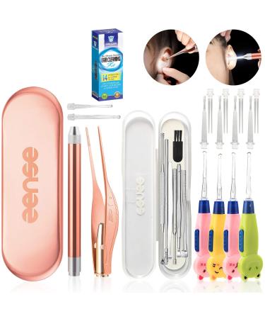 owl Ear Premium 14 Piece Ear Wax Removal Tool with LED Light - Ear Pick Cleaner Kit & Tweezers Picker for Humans  Cute Animal Ear Picks Spoon Digger Scoop with Bright Lights Rose Gold