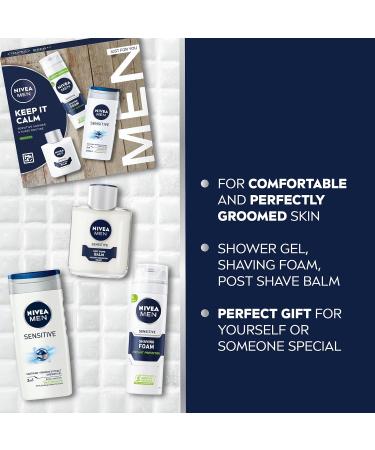 NIVEA MEN Keep It Calm Gift Set (3 Products) Men's Skincare Gift Set for Sensitive Skin with Shower Gel Shaving Foam and Post Shave Balm - Buy Online on GoSupps.com