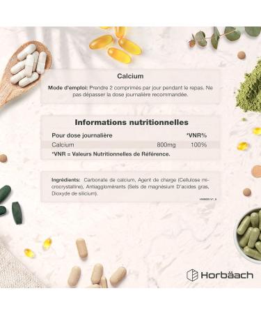 Calcium Carbonate Powder Tablets 800mg | Complement Alimentaire | 180 Comprim s V ganes | Horbaach - Buy Online on GoSupps.com