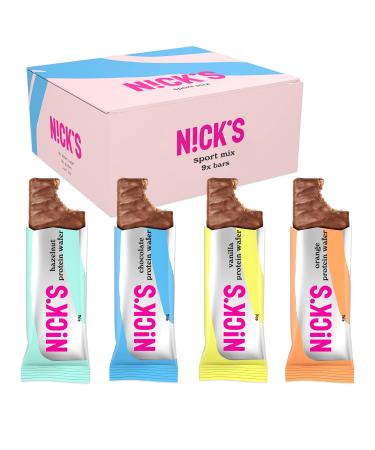 NICKS Protein Bar Sport Mix Box Low Carb 30% Protein Chocolate Wafers 194 Calories No Added Sugar Gluten Free Snacks Bars (9x40g) - Buy Online on GoSupps.com