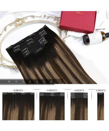 Moresoo Ombre Clip in Human Hair Extensions Natural Black to Dark Brown with Golden Blonde Highlights 24 Inch 7 Pieces - Buy Online on GoSupps.com