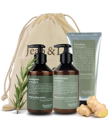 Jean&Len Set de Soins Capillaires Romarin & Gingembre avec Shampooing Apr s-Shampooing et Cure pour Cheveux Secs et Ternes Parfum pic sans Parab nes & Silicones 2 x 300 ml plus 1 x 200 ml 3 St ck (1er Pack)