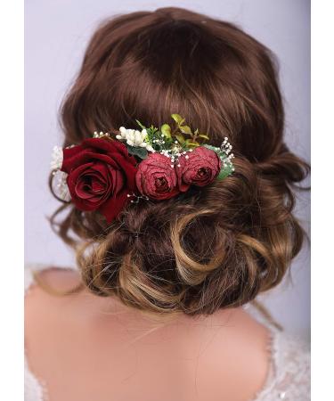 Kercisbeauty Red Rose Burgundy Hair Comb - Bridal Vintage Headpiece for Women & Girls - Buy Online on GoSupps.com