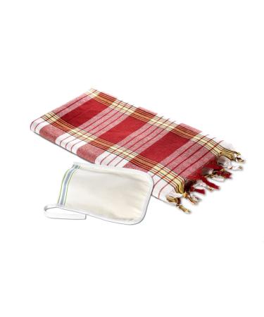 Carenesse Carenesse Hammam Set 1 red checkered hammam cloth and 1 festive exfoliating glove