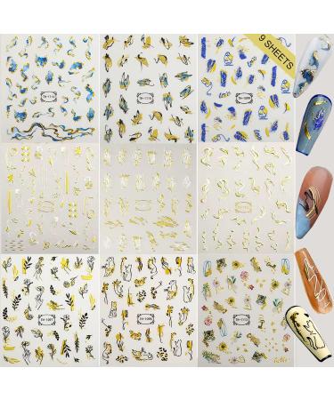 Graffiti Nail Art Stickers Decals - 9 Sheets 3D White Black Gold Stripe Line Abstract Marble Wave Flower Leaf Self-Adhesive Nail Decals for DIY Decoration - Nail Accessories for Women - Buy Online on GoSupps.com