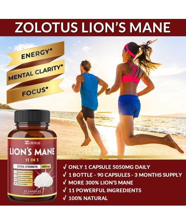 11-in-1 Lions Mane Mushroom Capsules- 5050mg Equivalent, 3 Month Supply with Cordyceps, Reishi, Ashwagandha, Panax Ginseng- Focus, Memory, Brain, Immune Support, Energy Pills - Buy Online on GoSupps.com