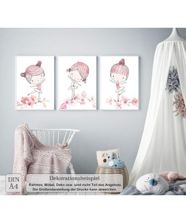 Lalelu Prints A4 Ballerina Nursery Posters | Magical Pink Baby Room Decor | Set of 3 Children's Pictures (DIN A4) - Buy Online on GoSupps.com