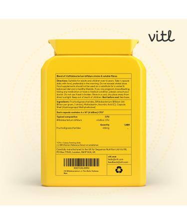Vitl Bifidobacterium Support Daily Supplement - 30 High Strength Capsules with 4 Billion Live Cultures per Tablet - Multistrain Blend of 3 Bifidum Strains & Soluble Fibres - Support for Gut Health Bifidobacterium Support 30 count (Pack of 1) - Buy Online on GoSupps.com