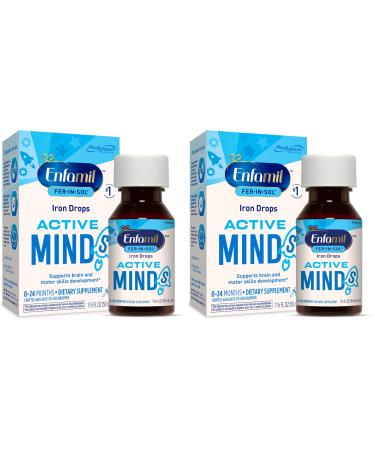 Enfamil Fer-in-Sol Iron Supplement Drops for Infants & Toddlers Supports Brain Development 50 mL Dropper Bottle (Pack of 2)