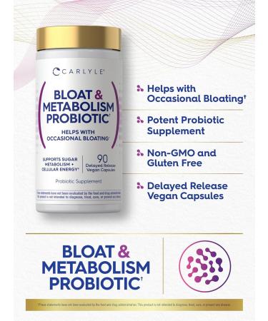 Carlyle Bloat and Metabolism Probiotic | 90 Capsules | Bloating Relief Formula | Sugar & Cellular Energy Support | for Women and Men | Vegan Non-GMO Gluten Free - Buy Online on GoSupps.com