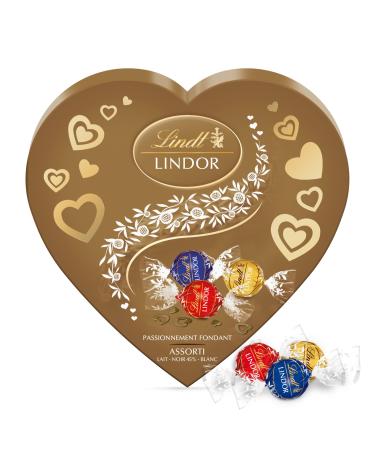 Lindt - LINDOR Heart Box - Milk Chocolate, Black and White - Fondant Heart - Ideal Valentine's Day and Mother's Day, 200g