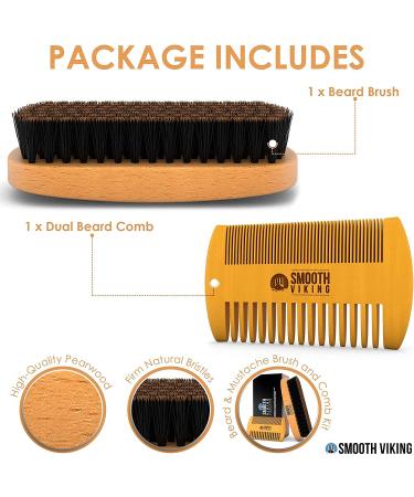 Natural Boar Bristle Beard Brush and Comb Set for Men - Facial Hair Care Gift - Mustache Grooming Tools - Buy Online on GoSupps.com