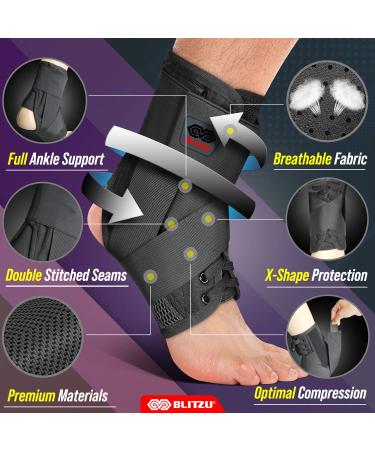 BLITZU Lace Up Ankle Brace for Sprained Ankles - Stabilizer Support Sleeve for Men & Women | Ideal for Volleyball Basketball & Injury Recovery - Size S - Buy Online on GoSupps.com