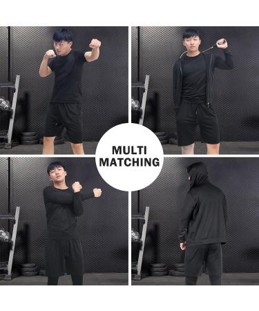 JULY'S SONG Men Compression Workout Set - 5 PCS Dry Quick Clothing for Gym, Black, Large - Buy Online on GoSupps.com