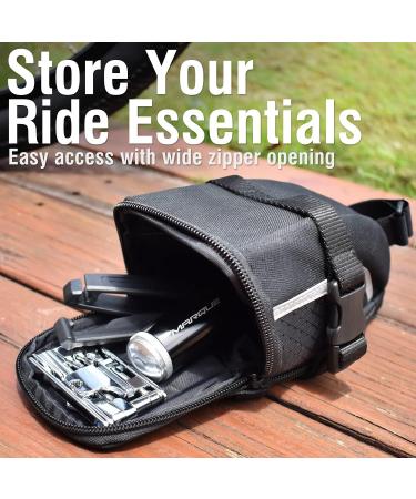 MARQUE Bike Saddle Bag - Expandable Under Seat Storage Pouch for Road, Mountain & Commuter Bikes - Easy to Install with Extra Wide Opening - Cyclist Gift - Buy Online on GoSupps.com