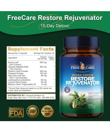 FreeCare 15 Day Gut Cleanse | Colon Broom Detox & Weight Loss Pills for Men & Women | Fast-Acting Super Colon Cleanse - 40 Capsules 2 Daily - Buy Online on GoSupps.com