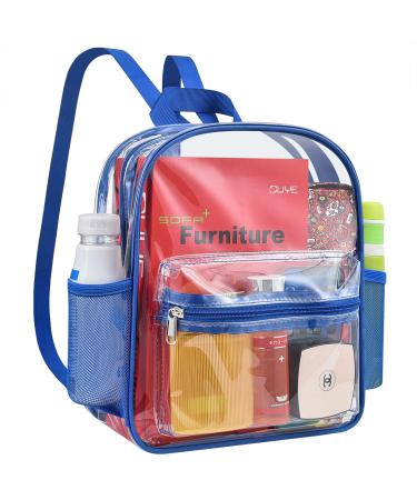 MAY TREE Clear Backpack Stadium Approved 12126, Heavy Duty Clear Mini Backpack for School Concert Festival Sport Blue