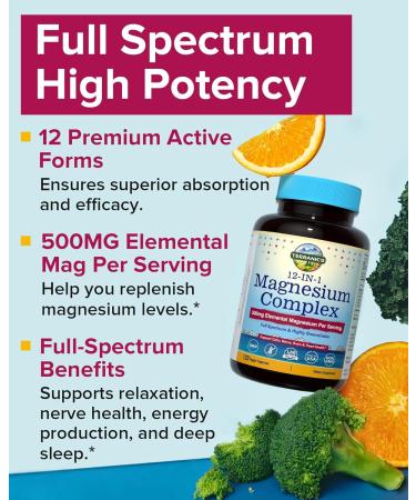 Terranics 12-in-1 Magnesium Complex 500mg, High Absorption Chelated Magnesium Glycinate, Citrate, Malate, Taurate, Orotate & More, for Sleep, Calm, Energy, Heart, Vegan, Non-GMO,120 Capsules - Buy Online on GoSupps.com