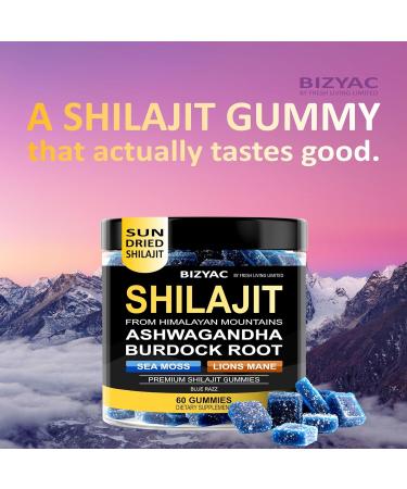 BIZYAC Organic Shilajit Gummies for Men and Women with Sea Moss & Ashwagandha 100% Himalayan Extract with 105+ Trace Minerals Burdock Root & Lion s Mane Vegan Sugar-Free 60 Gummies - Buy Online on GoSupps.com