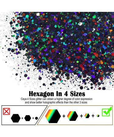 Ceya Black Holographic Chunky Glitter Powder 4.2oz - Nail Art, Hair, Epoxy Resin, Tumblers, Slime, Painting & Festival Decor - Buy Online on GoSupps.com
