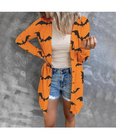 Women's Printed Button Fashionable Casual Long Sleeved Cardigan Halloween Costumes Thin Long Sweater Orange Large - Buy Online on GoSupps.com