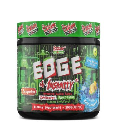 New Perfect Powders with Zengaba Energy Feel Good Focus #1 Strongest PWO Psycho Pharma Edge of Insanity - Most Intense Workout Powder, Focus & 8G Citrulline Pumps - 360 Gram (Blue Lemonade)