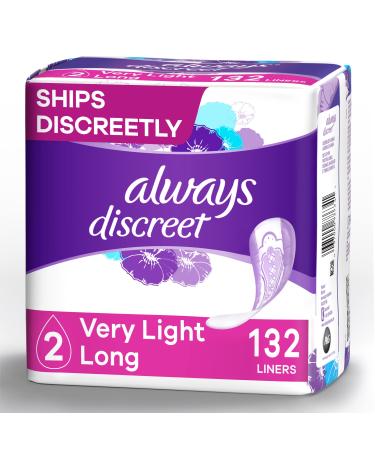 Always Discreet, Incontinence & Postpartum Liners For Women, Size 2, Very Light Absorbency, Long Length, 44 Count X 3 Packs (132 Count Total)