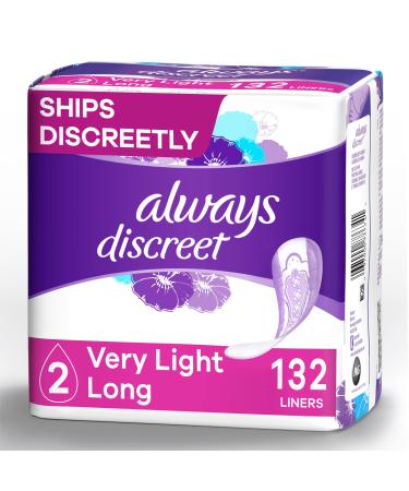 Always Discreet, Incontinence & Postpartum Liners For Women, Size 2, Very Light Absorbency, Long Length, 44 Count X 3 Packs (132 Count Total)