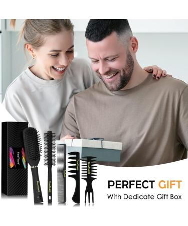 TimeTinkle Styling Hair Comb and Brush Set for Men Men's Hair Comb and Paddle Hair Brush Roller Hair Brush Texture Comb for Quiff Pompadour Slicked-back Fauxhawk Black 5.0 count - Buy Online on GoSupps.com