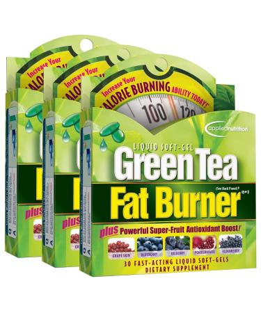 Applied Nutrition Green Tea Fat Burner - 30 Liquid Soft-Gels Pack of 3 - Increases Calorie Burning & Supplies Powerful Antioxidants - 45 Total Servings