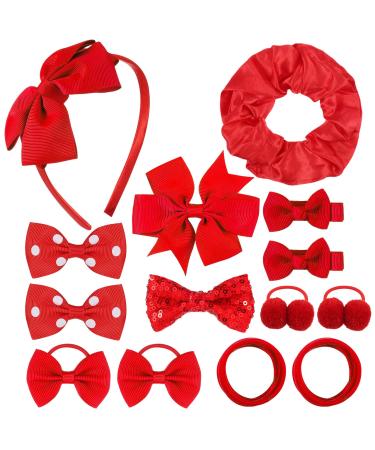 Dacitiery 32Pcs Girls School Hair Accessories Kit Red Bow Hair Clips Red Bow Headband Elastics Bands Hair Accesories for Girls Birthday Gift