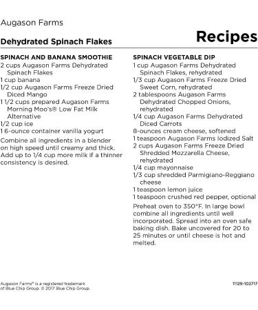 Augason Farms Dehydrated Spinach Flakes 8 oz | No. 10 Can | High-Quality Dehydrated Spinach - Buy Online on GoSupps.com