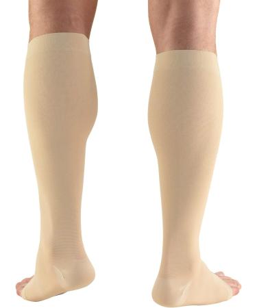 Truform 20-30 mmHg Compression Knee High Microfiber Stockings for Men & Women - Open Toe Beige Medium (1 Pair) - International Shipping Available - Buy Online on GoSupps.com