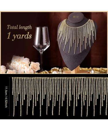 Gold Rhinestone Ribbon Tassel Chain - Crystal Fringe Trim for Sewing Crafts & Jewelry - 1 Yard - Buy Online on GoSupps.com