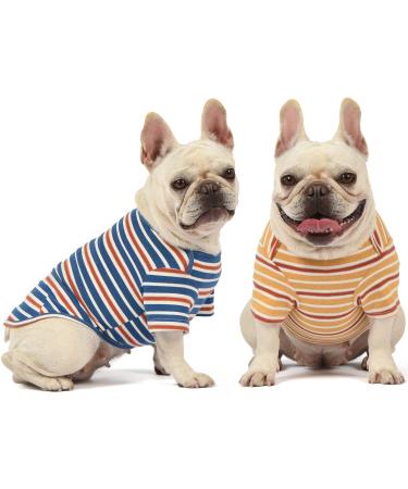 Knuffelen Dog Shirts Cotton Striped T-Shirt Summer Pet Clothes for Small Dogs 2-Pack Soft Puppy Apparel Cat Tee Breathable Stretchy Blue Yellow M Multi-colored Medium