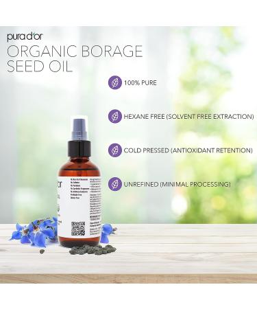 PURA D'OR Organic Borage Seed Oil 4oz - 100% Pure USDA Certified Cold Pressed Natural Moisturizer for DIY Skin Care - Men & Women - Hexane-Free Base Carrier Oil - Buy Online on GoSupps.com