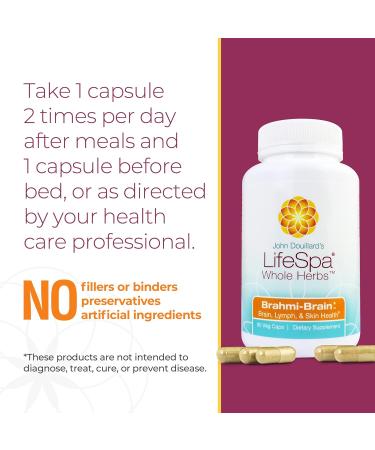 LifeSpa Whole Herbs Brahmi Brain Capsules | Supports Brain Function and Mental Focus | Gotu Kola Supports Brain Lymph & Skin Health | 90 Capsules 500mg - Buy Online on GoSupps.com