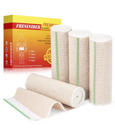 FRESINIDER Premium Elastic Bandage Wrap 4 Pack 6 Cotton Latex Free Compression Bandage Wrap with Touch Closure at Both Ends Support & First Aid for Sports Medical and Injury Recovery