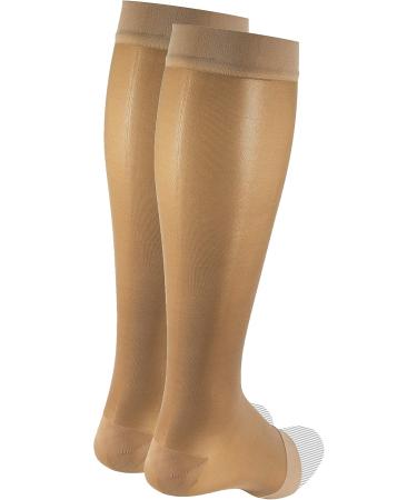 NuVein Sheer Compression Stockings - 15-20 mmHg Support Knee High Open Toe Fashionable Medium Denier Beige - Ideal for Comfort & Style (1 Pair - Buy Online on GoSupps.com